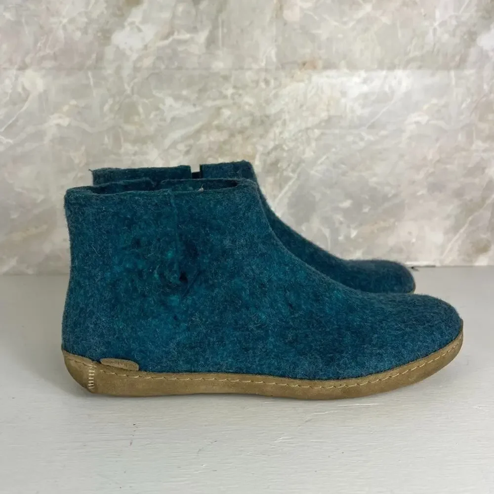 Glerups Womens Booties Slippers Wool Upper Size 11 Petrol Blue Suede Sole